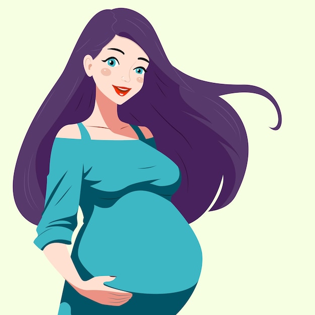 Vector beauty darck heir pregnant girl smiling