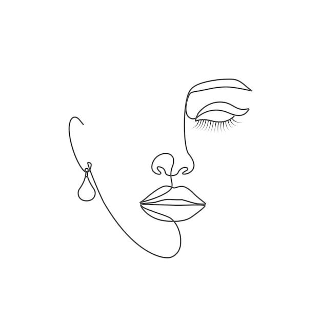 Beauty eye lash female face one line art drawing