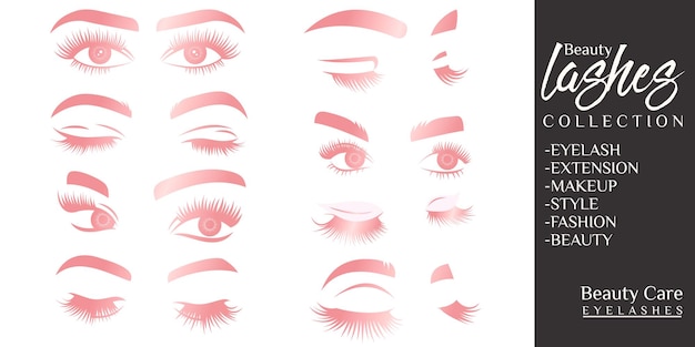 Beauty eyelash icon set logo design