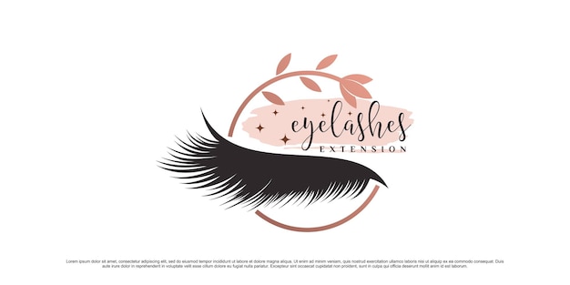 Beauty eyelashes logo design template with leaf element and creative modern concept