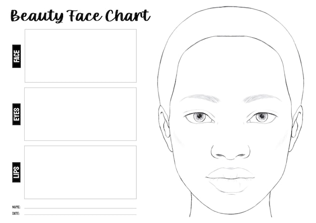 Beauty face chart for makeup with hand drawn woman face