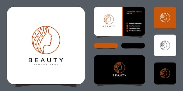 Beauty face logo vector design and business card