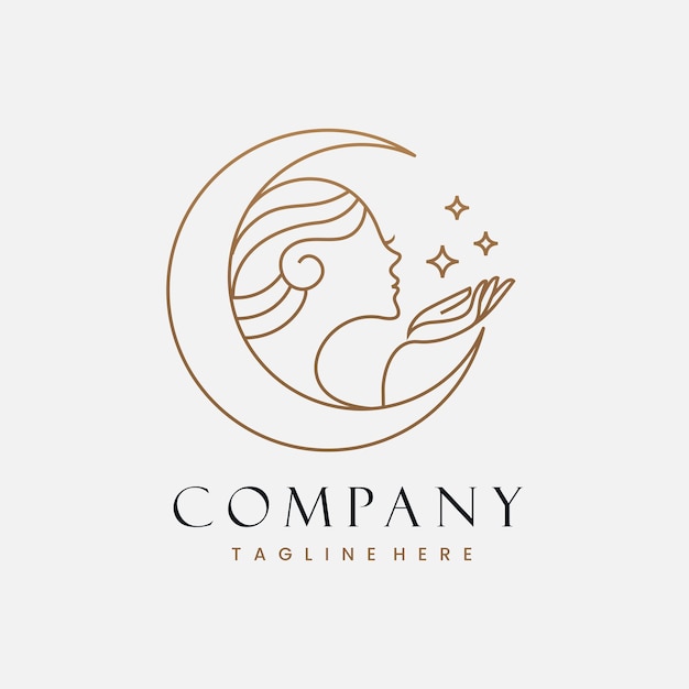 Beauty face women wellness hand and star aesthetic logo design