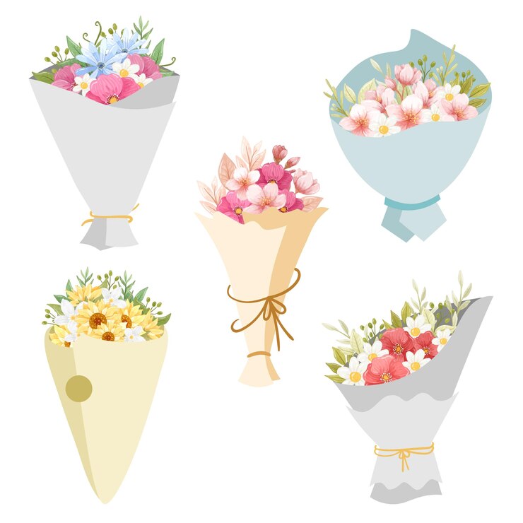 Vector 漂亮的花朵盛開花束婚禮愛情以粉彩紙包裝
