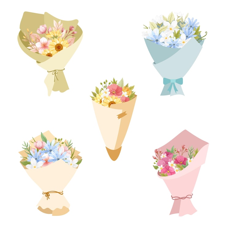 Vector 漂亮的花朵盛開花束婚禮愛情以粉彩紙包裝