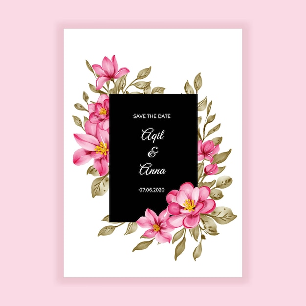 Beauty flower pink watercolor frame wedding invitation