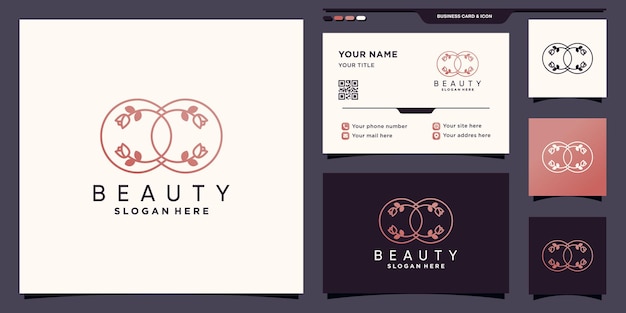 Beauty flower rose infinity logo with unique line art style and business card design Premium Vector