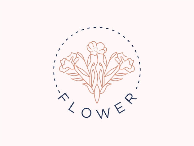 Beauty flower vintage line art logo design