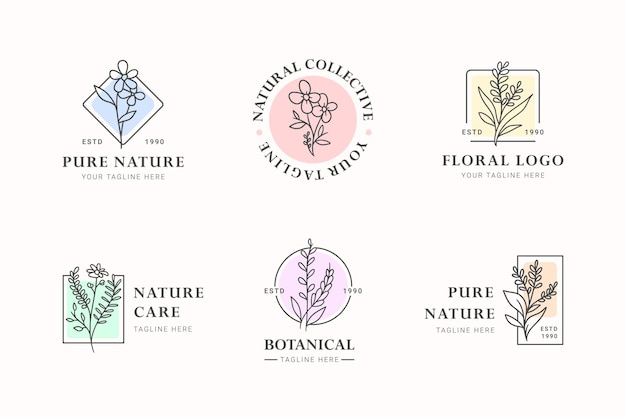 beauty flowers logo type collection