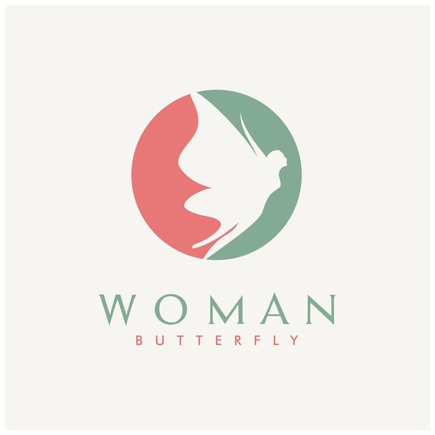 Vettore bellezza flying butterfly woman silhouette per vita sana wellnes logo design ispirazione