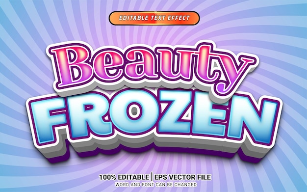 Beauty frozen blue ice cold 3d cartoon text effect template design