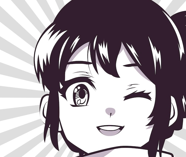 happy anime girl face 12021426 Vector Art at Vecteezy