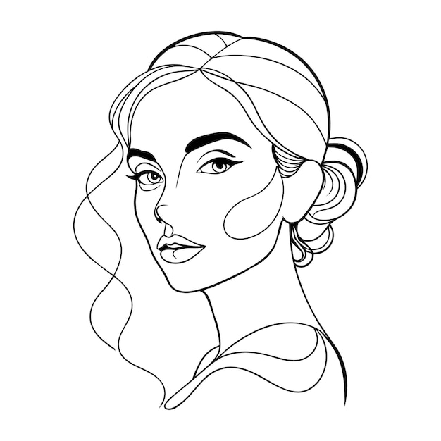 Beauty girl face line art drawing