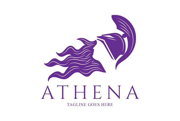 Beauty greek woman girl lady god of war athena hair logo