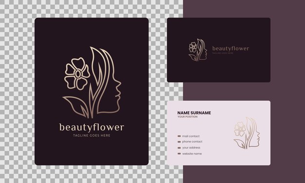 Beauty hair and flower logo in elegant line style