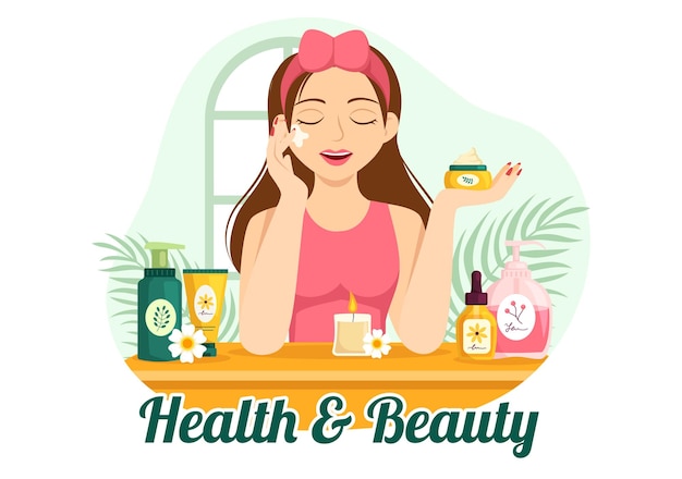 Beauty and Health Illustration with Natural Cosmetics and Eco Products for Skin or Treatment Face