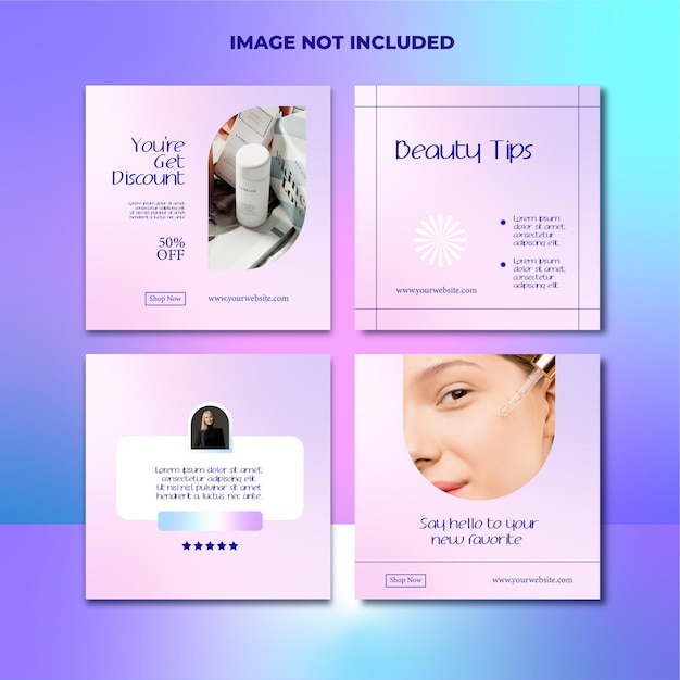 Beauty health skincare gradient style social media post template collection