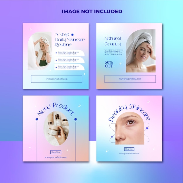 Beauty health skincare gradient style social media post template collection