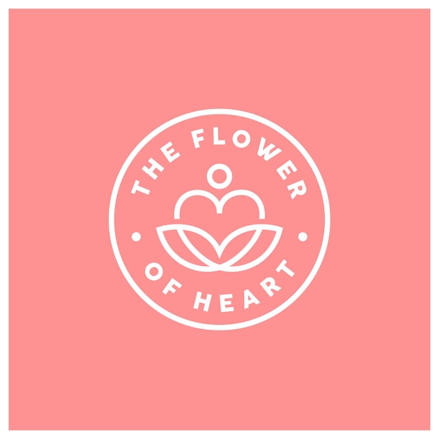 Bellezza cuore amore con foglie per lo yoga meditazione logo design