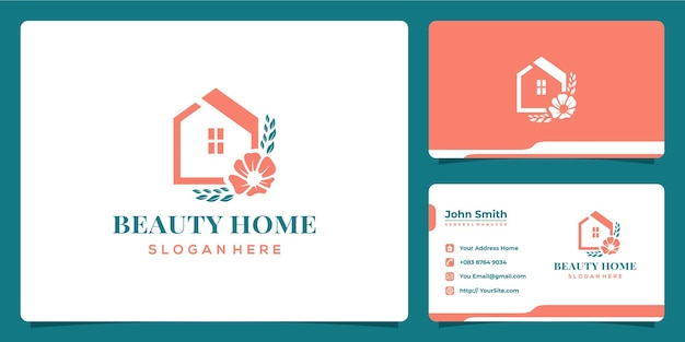 Beauty home flower and leaf logo design with business card template