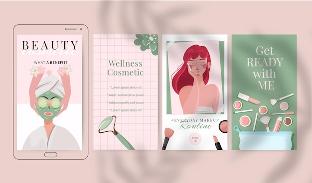 Vector beauty instagram stories collection