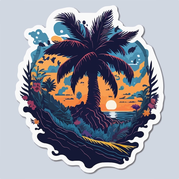 La bellezza dell'isola si riflette nella graziosa danza delle palme sotto il sole che tramonta