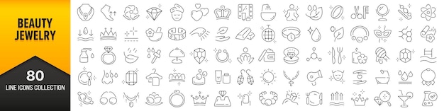 Beauty and jewelry line icons collection big ui icon set in a flat design thin outline icons pack vector illustration eps10