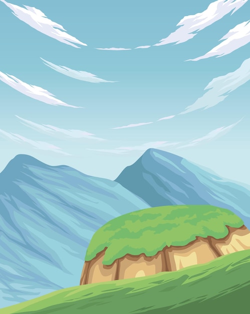 Premium Vector | Beauty landscape anime with mountains
