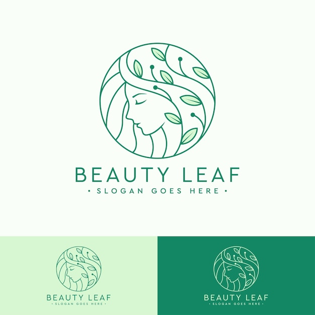 Beauty Leaf Feminine Woman Face logo