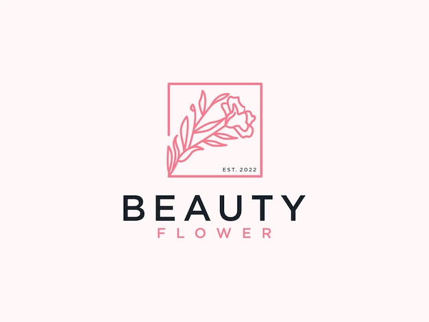 Vector beauty leaf and flower line art logo design