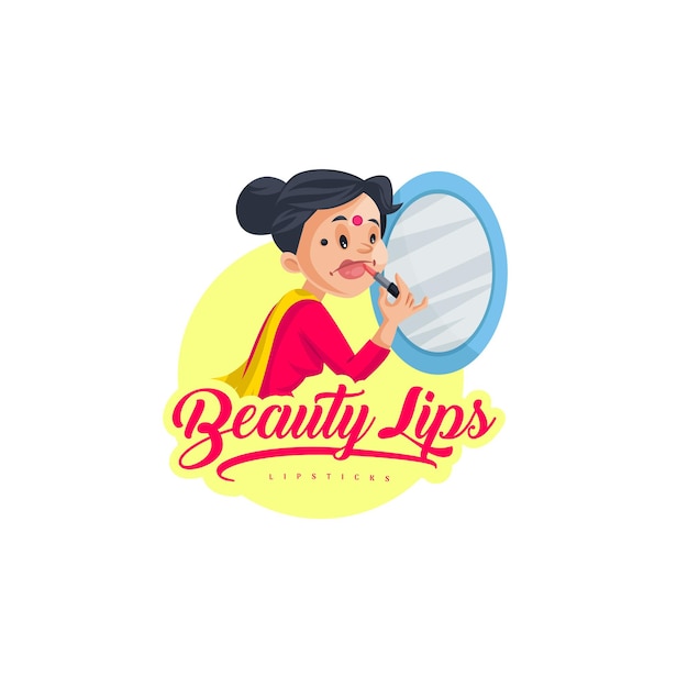 Шаблон логотипа векторного талисмана губной помады красоты