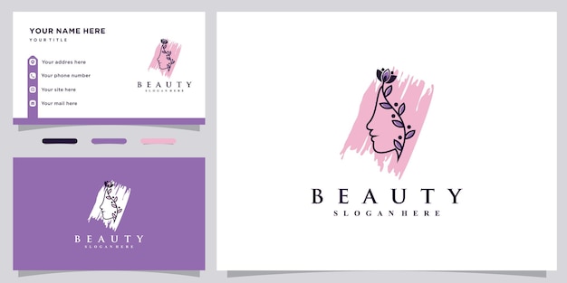 Значок дизайна логотипа красоты для салона красоты с шаблоном визитной карточки Premium векторы