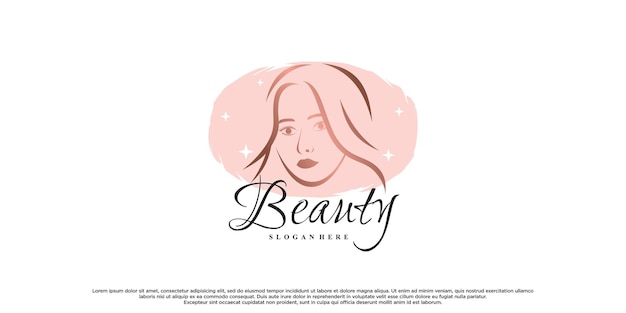 Design del logo di bellezza per salone con viso femminile e concetto creativo vettore premium