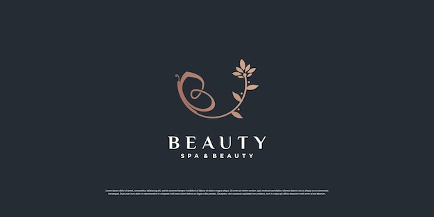 Beauty logo inspiraton с концепцией бабочки и листа premium векторы