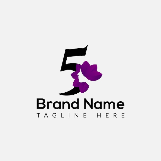 Vector beauty logo on letter 5 template beauty on 5 letter initial fashion and beauty sign concept