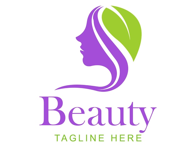 Vector beauty logo logo with shadow of woman and leaves