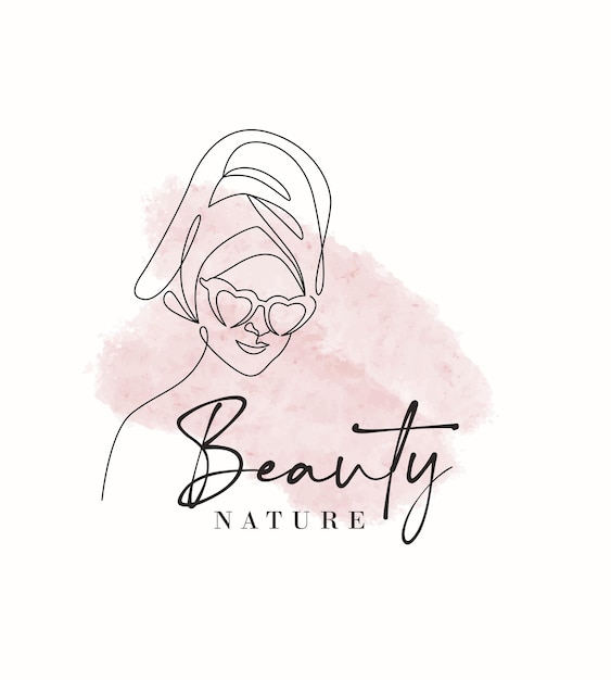 Beauty logo with beautiful woman face line art style