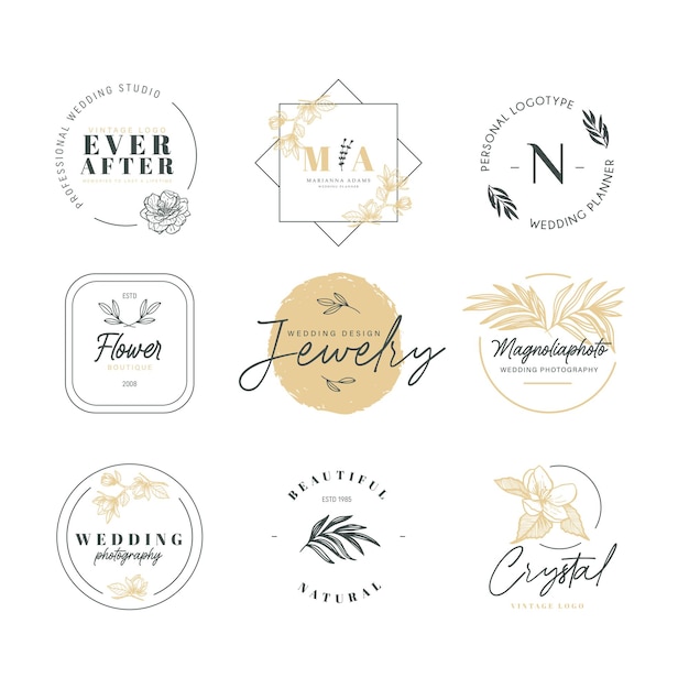 Vector beauty logotype collection with floral ornaments