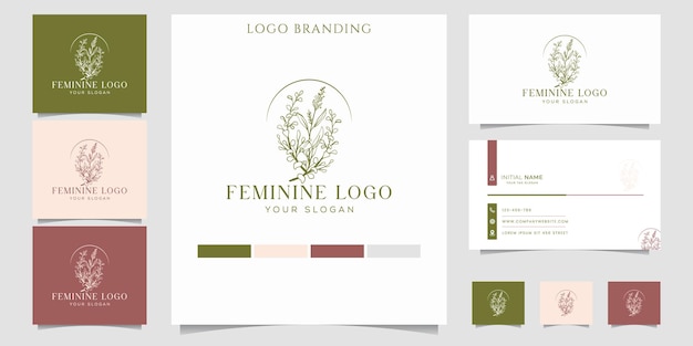 Beauty logotype with botanical ornaments with business card template Premium Vector