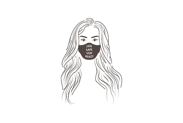 健康的なイラストベクトルのためのマスクを持つ美しさの長い髪の少女