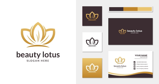 Beauty lotus-logo met minimalistische elegante stijl en visitekaartjesjabloon
