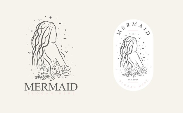 Beauty Mermaid logotype designGirlsea and palm