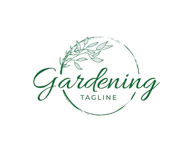 Beauty monogram doodle art gardening logo design template