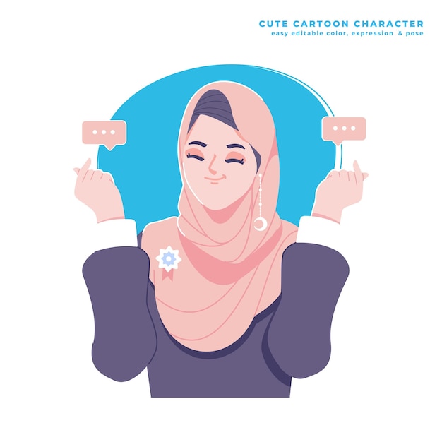 beauty muslim girl character illustration