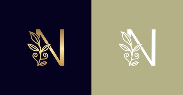 BEAUTY NATURAL LEAF LOGO VECTOR LETTER N