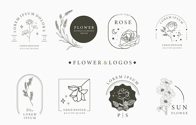 Beauty occult logo collection with geometric,rose,moon,star,flower.