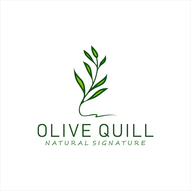 Beauty Olive Oil Leaf with Quill logo design inspiration.