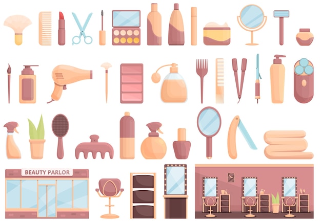 Beauty parlor icons set cartoon vector. Makeup artist