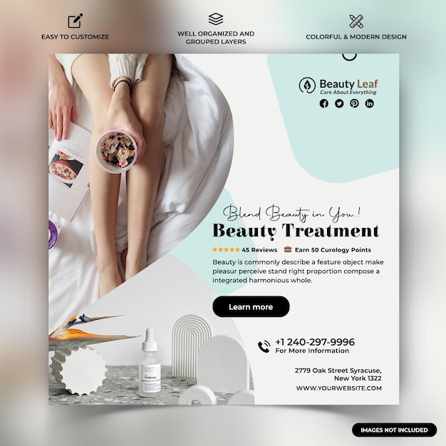 Vettore beauty parlour e spa offerta promozione social media instagram post templates