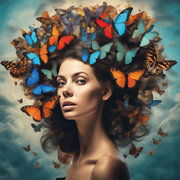 Vector beauty portrait of beautiful woman with butterflybeauty portrait of beautiful woman with butterflypo